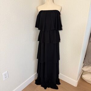 Boohoo Black Strapless Tiered Ruffle Maxi Dress Size 7 NWT